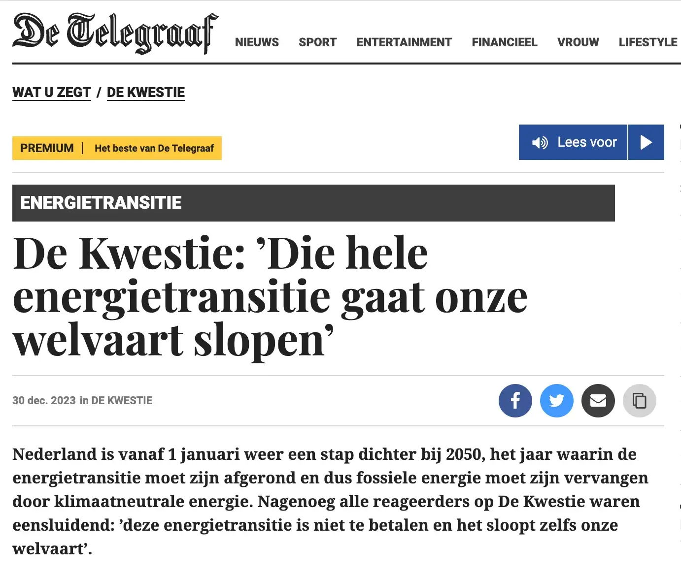 De Kwestie: 'Die hele energietransitie gaat onze welvaart slopen'